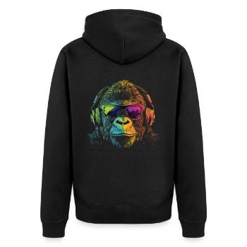Cooler Affe Mit Sonnenbrille - Unisex Premium Bio Zip Hoodie - Schwarz - Hinten - Nico (187cm)