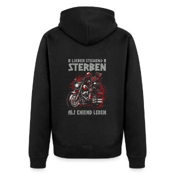 Biker Knight Design Better Die Standing - Unisex Premium Organic Zip Hoodie - black - Back - Nico (187cm)