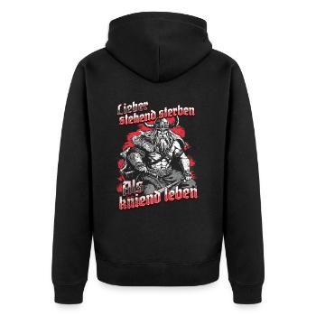 rViking Warrior Design Stehend Sterben Krieger - Unisex Premium Bio Zip Hoodie - Schwarz - Hinten - Nico (187cm)