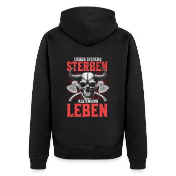 Nordic Skull Lieber stehend sterben Tattoo Design - Unisex Premium Bio Zip Hoodie - Schwarz - Hinten - Nico (187cm)