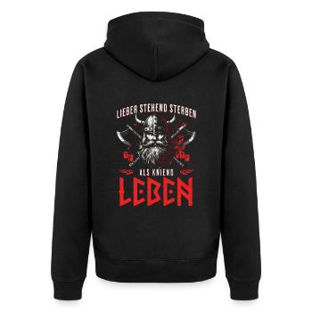 Viking Axt Krieger Lieber stehend sterben - Unisex Premium Bio Zip Hoodie - Schwarz - Hinten - Nico (187cm)