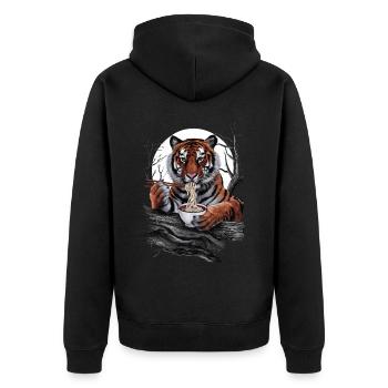 Tiger - Unisex Premium Bio Zip Hoodie - Schwarz - Hinten - Nico (187cm)