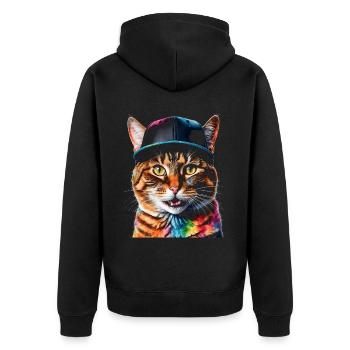 Katze Snapback Cap Bunt Lustig Tier Design Print - Unisex Premium Bio Zip Hoodie - Schwarz - Hinten - Nico (187cm)