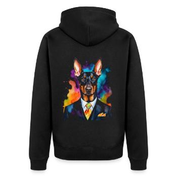Dobermann Anzug Hund Bunt Lustig Tier Design Print - Unisex Premium Bio Zip Hoodie - Schwarz - Hinten - Nico (187cm)