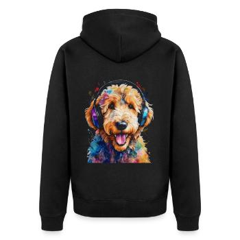 Goldendoodle Kopfhörer Hund Tier Design Print - Unisex Premium Bio Zip Hoodie - Schwarz - Hinten - Nico (187cm)