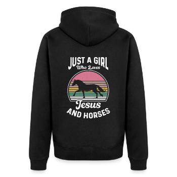 Jesus and Horses Riding Riding - Unisex Premium Organic Zip Hoodie - black - Back - Nico (187cm)