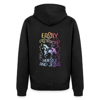 Jesus and Horses Riding Riding - Unisex Premium Organic Zip Hoodie - black - Back - Nico (187cm)