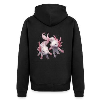 Axolotl Motif Tail Lurch Animal Lover Headphones - Unisex Premium Organic Zip Hoodie - black - Back - Nico (187cm)