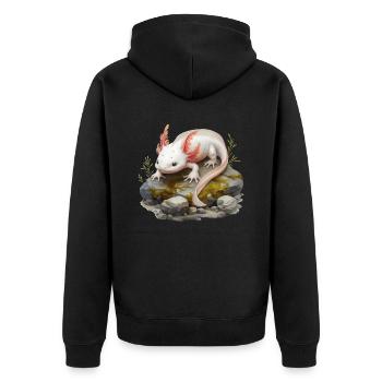 Axolotl Motif Tail Lurch Animal Lover Headphones - Unisex Premium Organic Zip Hoodie - black - Back - Nico (187cm)