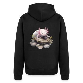 Axolotl Motif Tail Lurch Animal Lover Headphones - Unisex Premium Organic Zip Hoodie - black - Back - Nico (187cm)