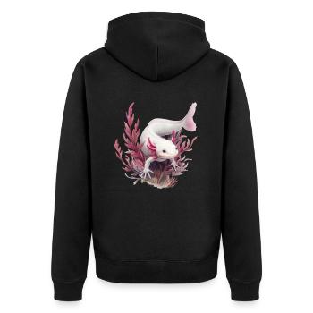 Axolotl Motif Tail Lurch Animal Lover Headphones - Unisex Premium Organic Zip Hoodie - black - Back - Nico (187cm)