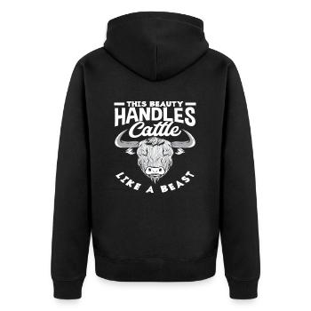 Diese Schönheit Handhabt Hochlandkuh Wie Ein Biest - Unisex Premium Bio Zip Hoodie - Schwarz - Hinten - Nico (187cm)