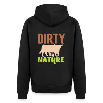 Highland Cow Dirty By Nature - Unisex Premium Bio Zip Hoodie - Schwarz - Hinten - Nico (187cm)