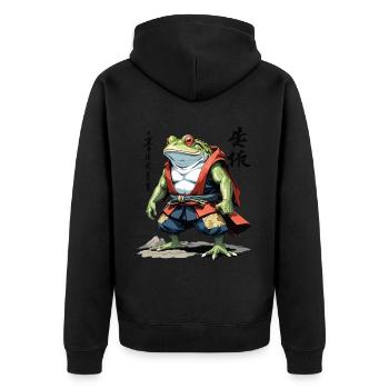 Samurai Frog Vintage Ukiyo-e Style Japan Art - Unisex Premium Organic Zip Hoodie - black - Back - Nico (187cm)
