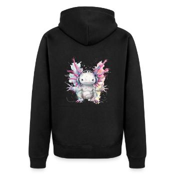 Axolotl Motif Tail Lurch Animal Lover Headphones - Unisex Premium Organic Zip Hoodie - black - Back - Nico (187cm)