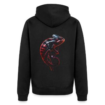 Chamäleon Motiv Tier Tierliebhaber Reptilien Echse - Unisex Premium Bio Zip Hoodie - Schwarz - Hinten - Nico (187cm)