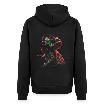 Chamäleon Tier Tierliebhaber Kopfhörer Reptilien - Unisex Premium Bio Zip Hoodie - Schwarz - Hinten - Nico (187cm)