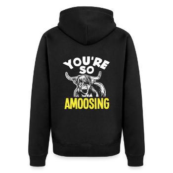 Du Bist So Mooosig Highland Kuh - Unisex Premium Bio Zip Hoodie - Schwarz - Hinten - Nico (187cm)