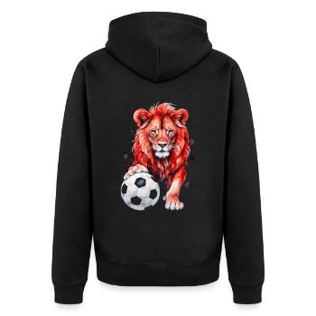 Lion Football Colorful Austria Animal Design Print - Unisex Premium Organic Zip Hoodie - black - Back - Nico (187cm)