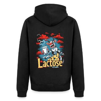 Lactose tolerant or lactose intolerant - Unisex Premium Organic Zip Hoodie - black - Back - Nico (187cm)