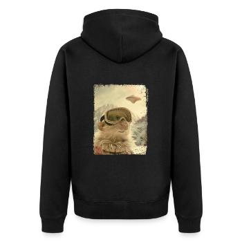 UFO Retro Vintage Uncanny Alien Winter Mouse - Unisex Premium Organic Zip Hoodie - black - Back - Nico (187cm)