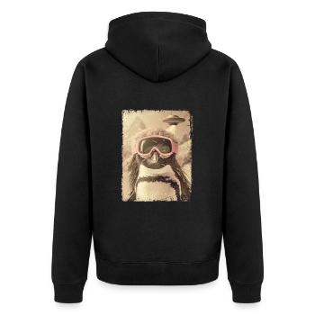 UFO Retro Vintage Uncanny Alien Ski Penguin - Unisex Premium Bio Zip Hoodie - Schwarz - Hinten - Nico (187cm)