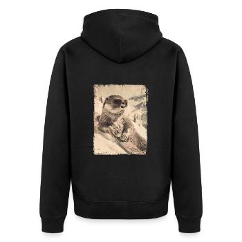 UFO Retro Vintage Uncanny Alien Chill Otter - Unisex Premium Bio Zip Hoodie - Schwarz - Hinten - Nico (187cm)
