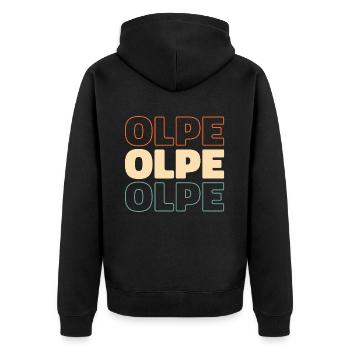 Deutsche Stadt Olpe Nordrheinwestfalen - Unisex Premium Bio Zip Hoodie - Schwarz - Hinten - Nico (187cm)