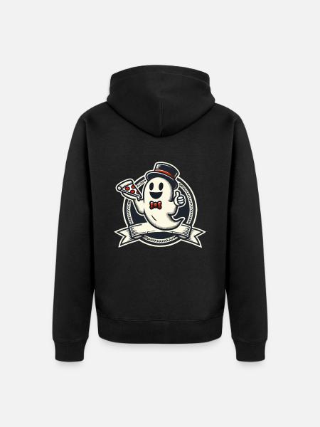 Halloween Funny Ghost With Pizza - Unisex Premium Organic Zip Hoodie - black