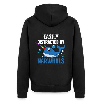 Mer de narval Mignon amoureux du narwhaler - Veste à capuche bio Premium Unisexe - noir - Dos - Nico (187cm)