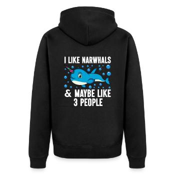 Mer de narval Mignon amoureux du narwhaler - Veste à capuche bio Premium Unisexe - noir - Dos - Nico (187cm)