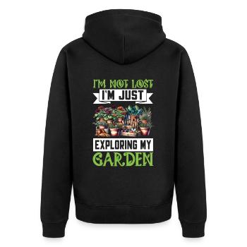Lustige Gartenliebhaber Gemüse Hobbygärtner - Unisex Premium Bio Zip Hoodie - Schwarz - Hinten - Nico (187cm)