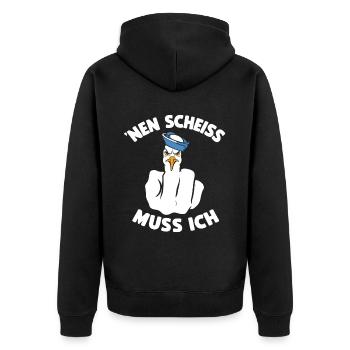 Lustig Möwe Cooler Spruch Nen Scheiß Muss Ich - Unisex Premium Bio Zip Hoodie - Schwarz - Hinten - Nico (187cm)