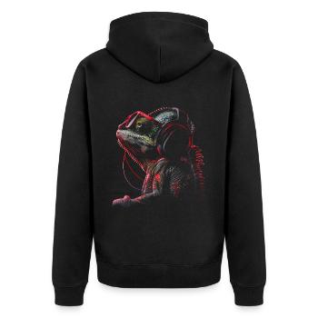 Chamäleon Tier Tierliebhaber Kopfhörer Reptilien - Unisex Premium Bio Zip Hoodie - Schwarz - Hinten - Nico (187cm)
