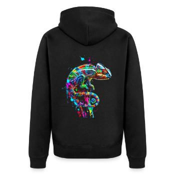Chamäleon Motiv Tier Tierliebhaber Reptilien Echse - Unisex Premium Bio Zip Hoodie - Schwarz - Hinten - Nico (187cm)