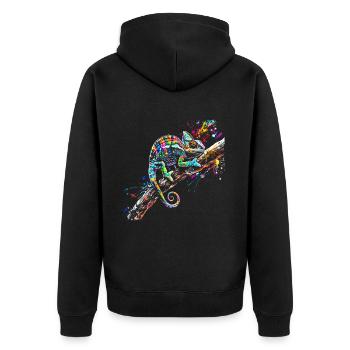 Chamäleon Motiv Tier Tierliebhaber Reptilien Echse - Unisex Premium Bio Zip Hoodie - Schwarz - Hinten - Nico (187cm)