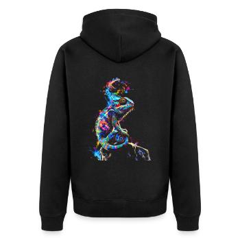 Chamäleon Motiv Tier Tierliebhaber Reptilien Echse - Unisex Premium Bio Zip Hoodie - Schwarz - Hinten - Nico (187cm)