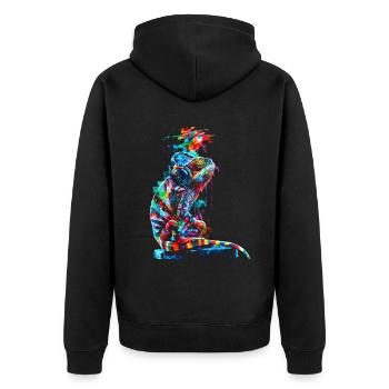 Chamäleon Tier Tierliebhaber Kopfhörer Reptilien - Unisex Premium Bio Zip Hoodie - Schwarz - Hinten - Nico (187cm)