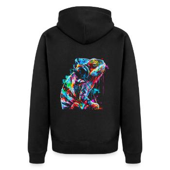 Chamäleon Tier Tierliebhaber Kopfhörer Reptilien - Unisex Premium Bio Zip Hoodie - Schwarz - Hinten - Nico (187cm)