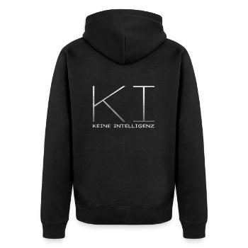 AI - No Intelligence - Unisex Premium Organic Zip Hoodie - black - Back - Nico (187cm)