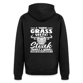 Je transforme l’herbe en steak superpuissance Highland - Veste à capuche bio Premium Unisexe - noir - Dos - Nico (187cm)