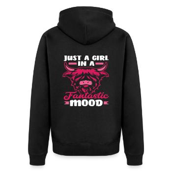 Einfach Ein Mädchen In Fantastischer Stimmung - Unisex Premium Bio Zip Hoodie - Schwarz - Hinten - Nico (187cm)
