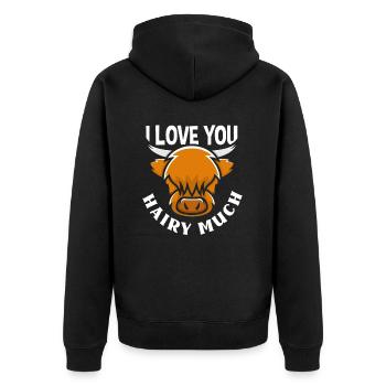 I Love You Hairy A Lot Highland Cow - Unisex Premium Organic Zip Hoodie - black - Back - Nico (187cm)