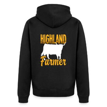 Highland Farmer Vache écossaise des Highlands - Veste à capuche bio Premium Unisexe - noir - Dos - Nico (187cm)