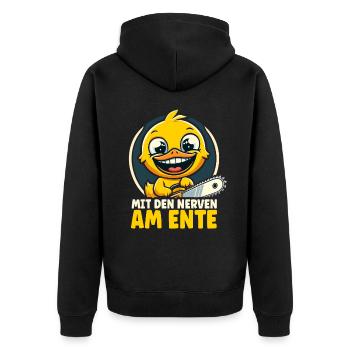 Stress Gestresst Nerven Arbeit Geschenk Spruch - Unisex Premium Bio Zip Hoodie - Schwarz - Hinten - Nico (187cm)