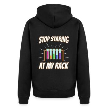 Stop Staring At My Rack - Unisex Premium Bio Zip Hoodie - Schwarz - Hinten - Nico (187cm)