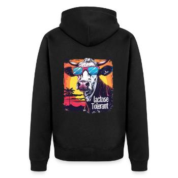 Lactose tolerant or lactose intolerant - Unisex Premium Organic Zip Hoodie - black - Back - Nico (187cm)