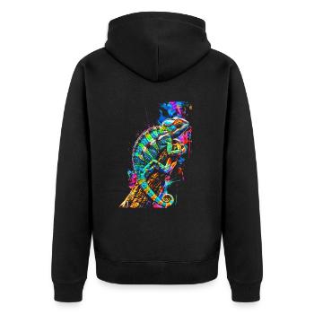 Chamäleon Motiv Tier Tierliebhaber Reptilien Echse - Unisex Premium Bio Zip Hoodie - Schwarz - Hinten - Nico (187cm)