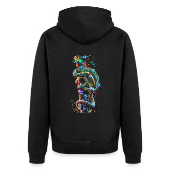 Chamäleon Motiv Tier Tierliebhaber Reptilien Echse - Unisex Premium Bio Zip Hoodie - Schwarz - Hinten - Nico (187cm)