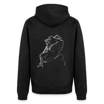 Chamäleon Motiv Tier Tierliebhaber Reptilien Echse - Unisex Premium Bio Zip Hoodie - Schwarz - Hinten - Nico (187cm)
